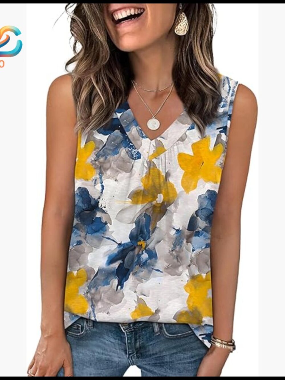Loose Fit V-Neck Tank Top, Sleeveless Summer Top with Pleated Front